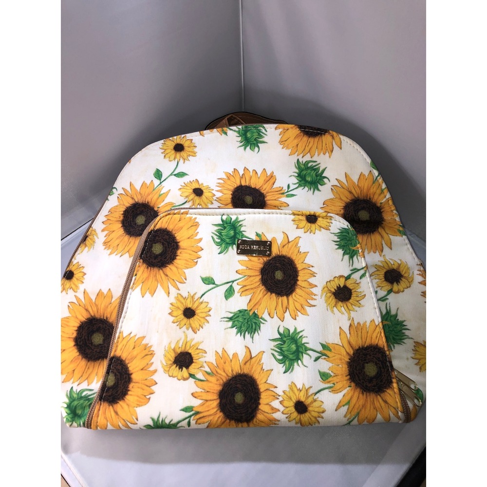 Boca Republic Sunflower Print Faux Leather Backpack Tan Yellow Floral Bag